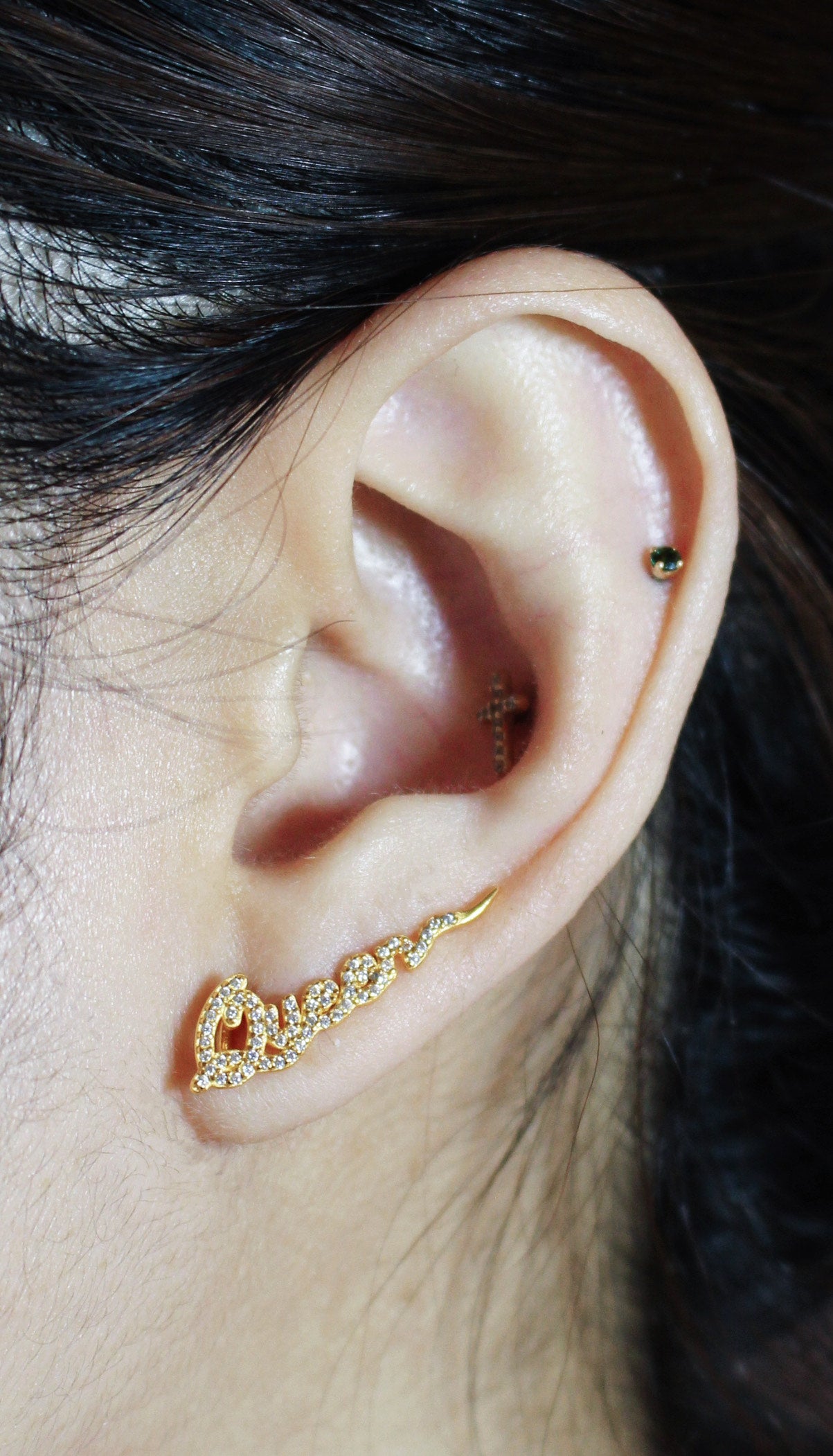 Queen Script Ear Climber